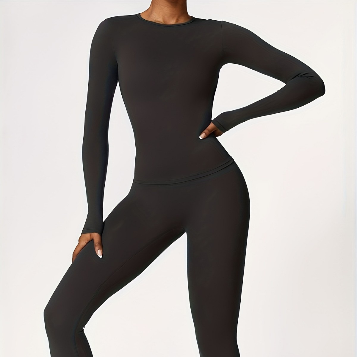Outdoor Sports - ชุดโยคะรัดรูป แขนยาว สำหรับวิ่งออกกำลังกายกลางแจ้ง เสื้อผ้าฟิตเนสสำหรับฤดูใบไม้ร่วงและฤดูหนาว ชุดพิลาทิสสำหรับผู้หญิง