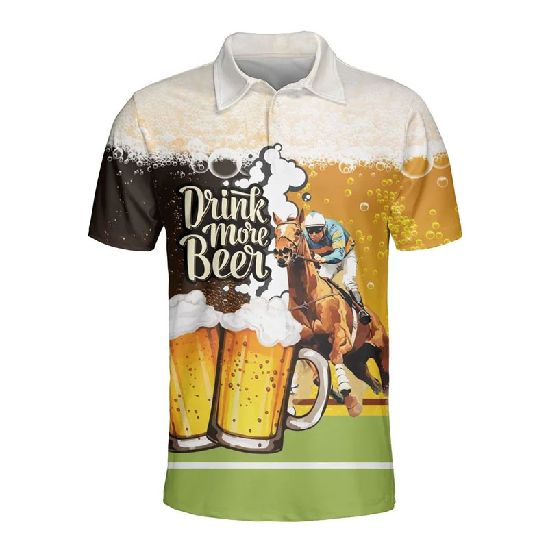 Polo Shirt Equestrian - เสื้อโปโลเบียร์ฮาวายพิมพ์ลาย3D สำหรับผู้ชายเสื้อยืดลายพืชขี่ม้าเสื้อคอปกฤดูร้อนแขนสั้นเสื้อชายหาดวันหยุด
