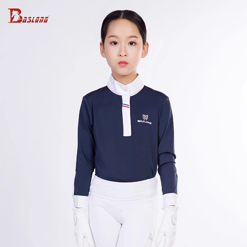 Polo Shirt Equestrian - Baslong ขี่ม้าเสื้อผ้าเด็กเสื้อยืดแขนยาวป้องกันแสงแดด Breathable เสื้อโปโลหญิงขี่การแข่งขันอัศวินเสื้อผ้า