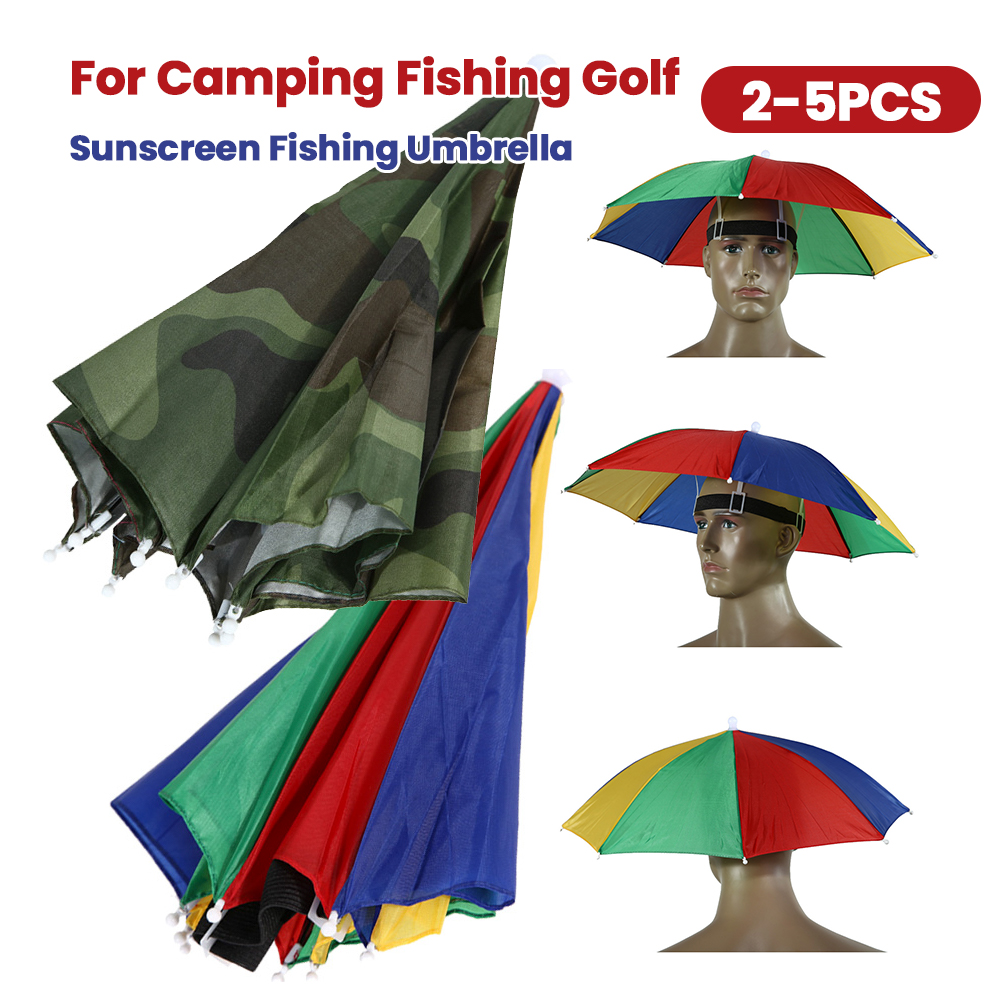Outdoor Sports Umbrella - หมวกกันแดดแบบร่ม หมวกตกปลา ปรับได้ ใช้ได้กับทุกคน หมวกคลุมศีรษะแบบแฮนด์ฟรี พับเก็บได้