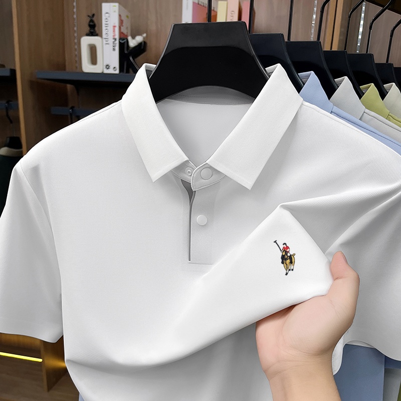 Polo Shirt Equestrian - เสื้อโปโลผู้ชายแบรนด์หรูสไตล์คลาสสิก ปักลายแฟชั่นสำหรับนักขี่ม้า แขนสั้น ผ้าไหมน้ำแข็งระบายอากาศ รุ่นใหม่สำหรับฤดูร้อน