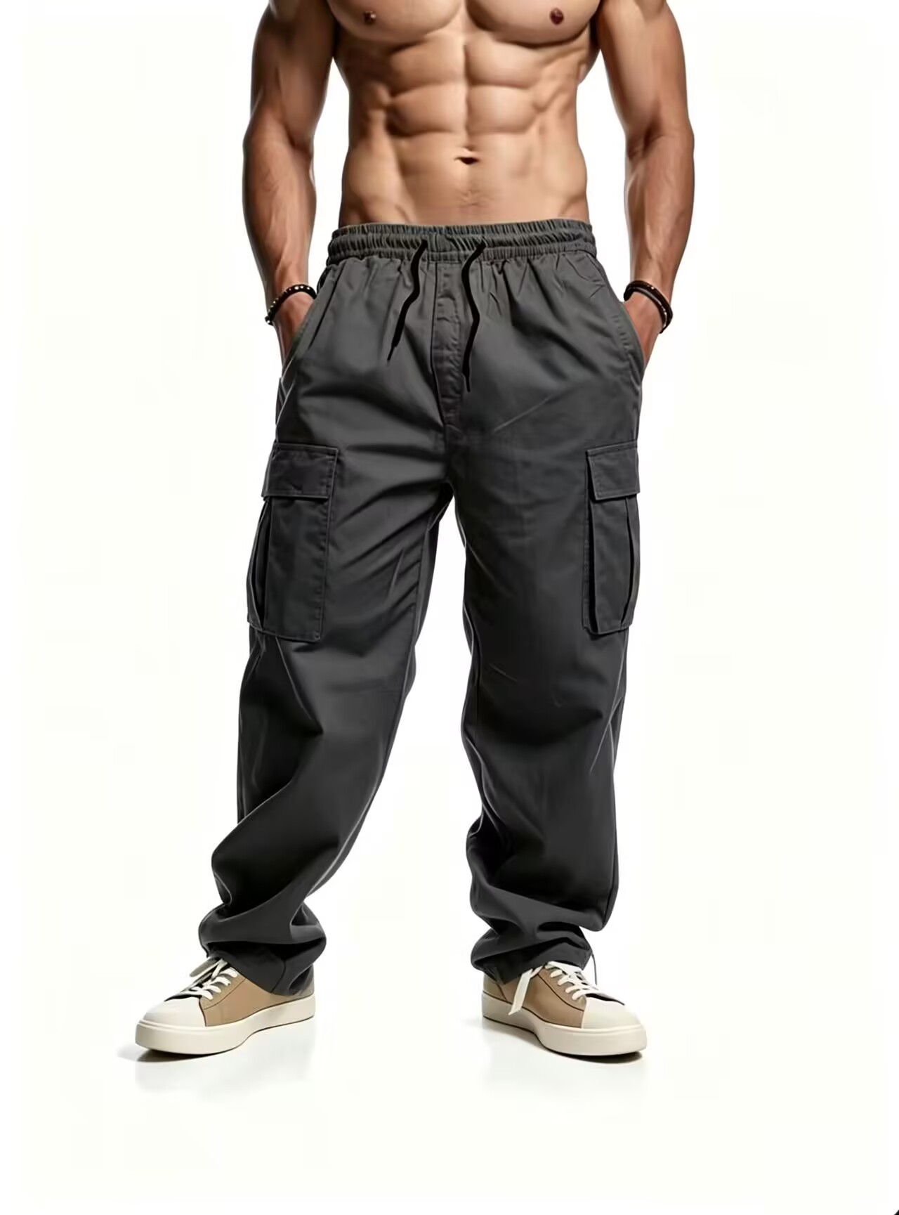 Outdoor Sport Hiking Pants - กางเกงจ็อกเกอร์ลำลองผู้ชายปี 2026 ทรงสบาย กางเกงคาร์โก้ กางเกงวอร์มมีเชือกผูก เหมาะสำหรับเดินป่า