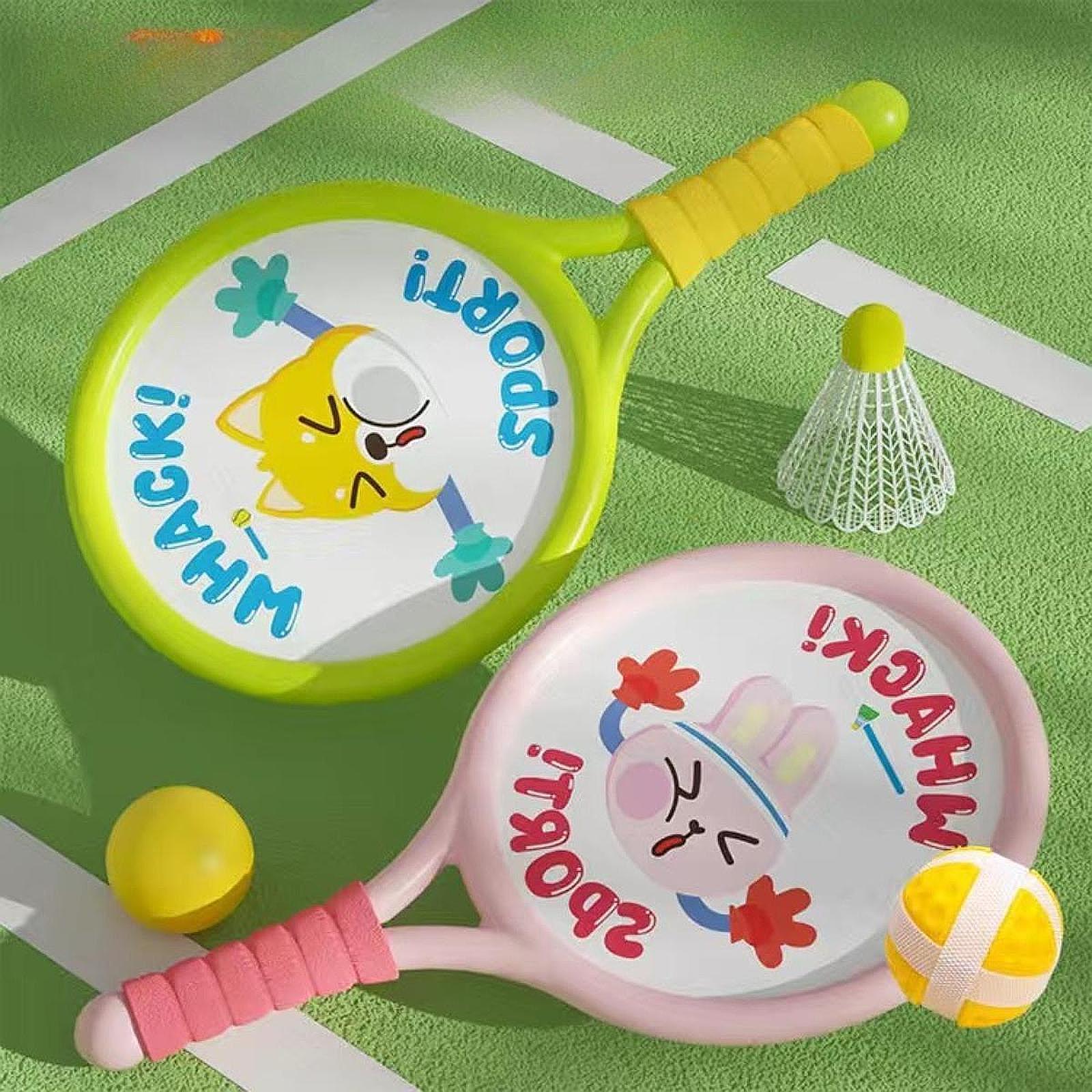 Indoor Sport And Outdoor Sports - ไม้แบดมินตันสำหรับเด็ก 2 ชิ้น พร้อมลูกขนไก่ สำหรับเล่นกีฬาในร่มและกลางแจ้ง ของเล่นกีฬาสำหรับสนามหญ้า