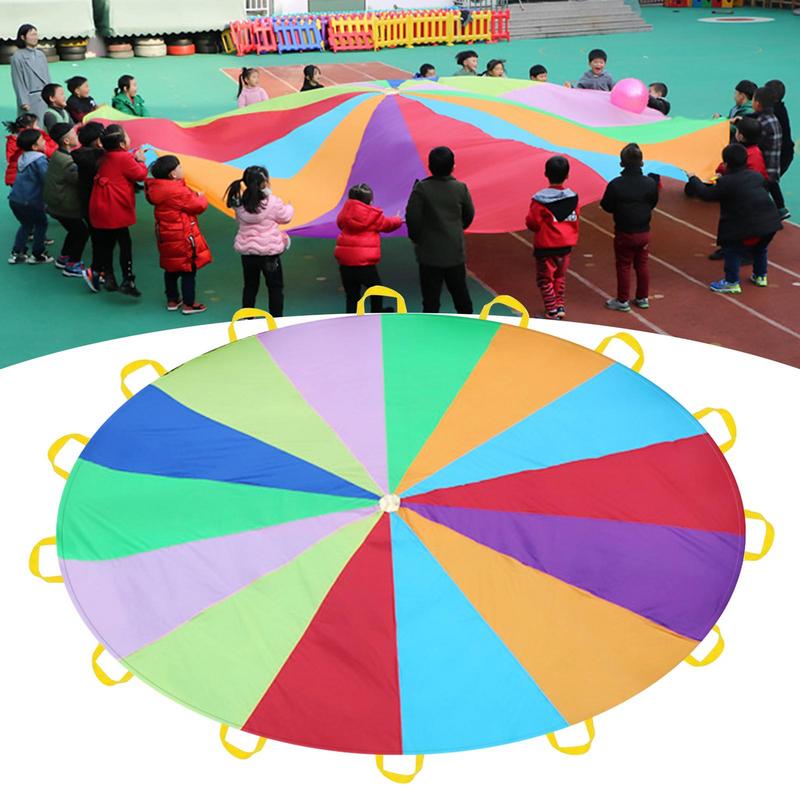 Outdoor Sports Umbrella - ร่มชูชีพสีรุ้งสำหรับเด็กพัฒนากีฬาร่มสีรุ้งร่มกลางแจ้งร่มชูชีพของเล่นกลุ่มโรงเรียน permainan Teka-teki กิจกรรม