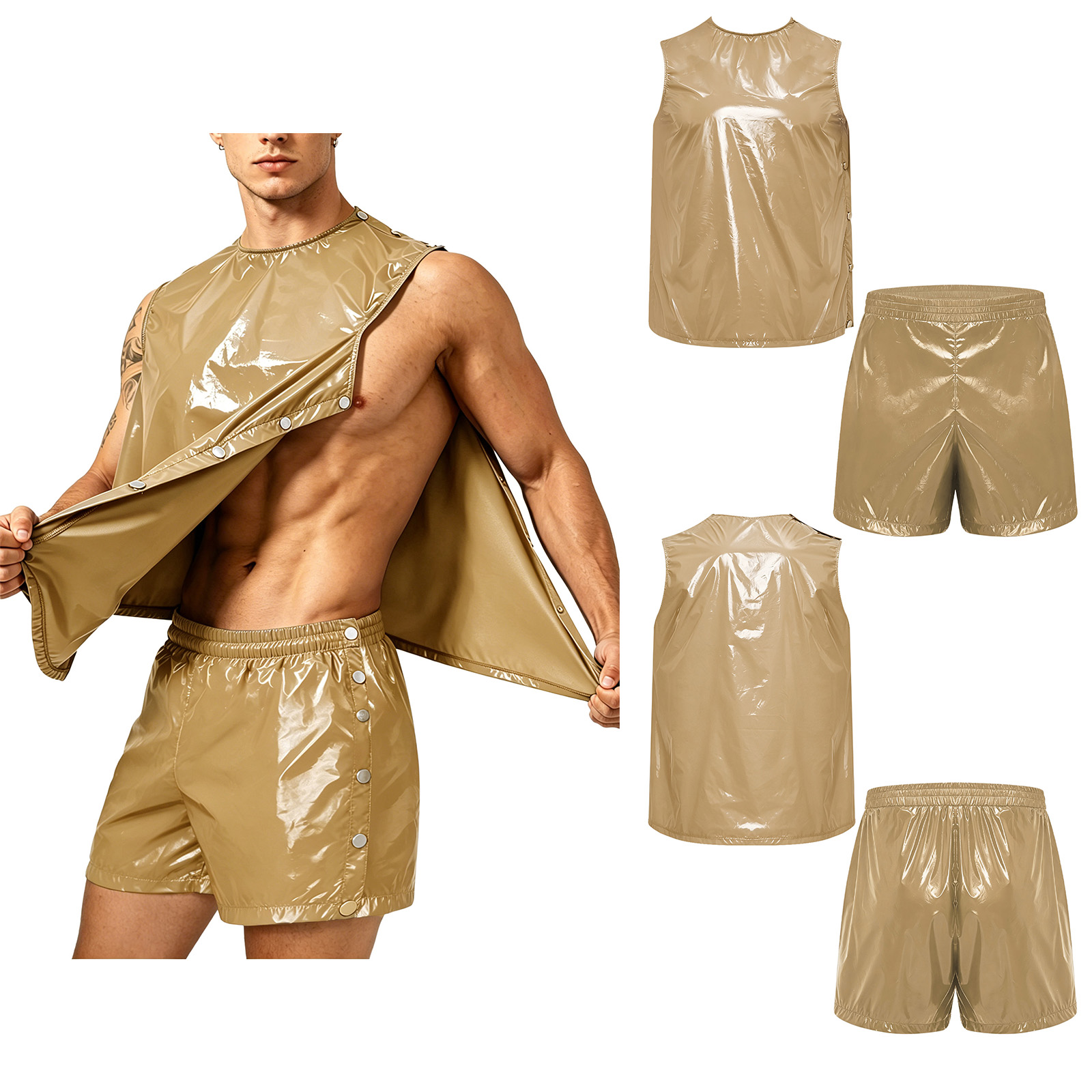 Outdoor Sports - เสื้อกล้ามกันน้ำแบบปรับได้สำหรับผู้ชาย พร้อมกางเกงบ็อกเซอร์ติดกระดุมด้านข้าง แห้งเร็ว สวมใส่สบาย เหมาะสำหรับการออกกำลังกายและการฝึกซ้อมสำหรับผู้ที่มีความต้องการพิเศษ